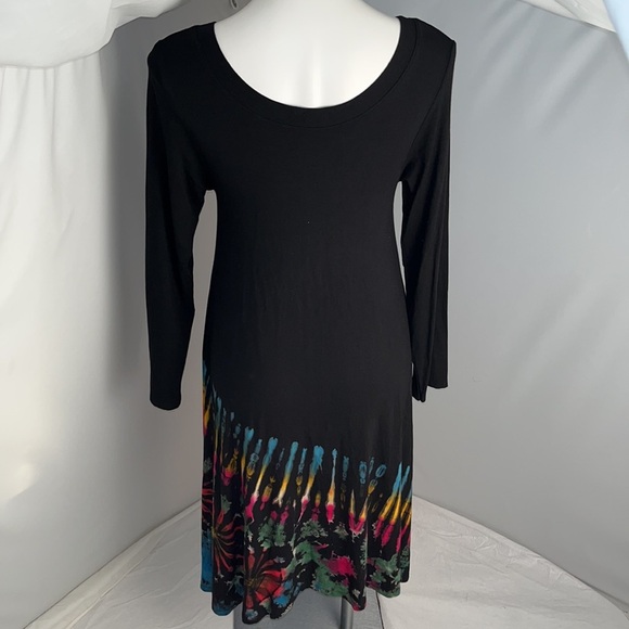 Boho half tie-dye tunic in black with rainbow tie dye S/M - Picture 4 of 12